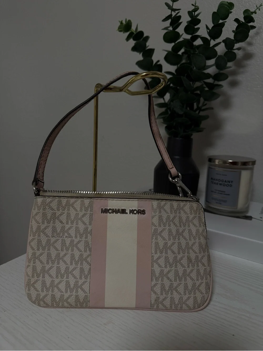 Michael Kors Pink Stripe Logo wristlet